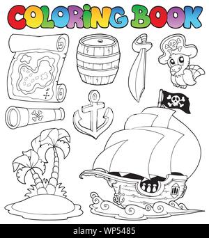 Coloriage avec des objets pirates Illustration de Vecteur