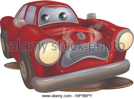 Une Illustration D Une Triste Caricature Voiture Rouge En Panne Image Vectorielle Stock Alamy
