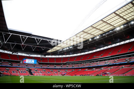 Vue générale du stade vide avant de l'Euro 2020 Groupe admissible un match au stade de Wembley, Londres. Banque D'Images