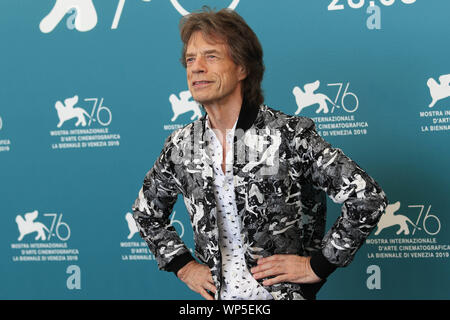 L'Italie, Lido di Venezia, le 7 septembre 2019 : Mick Jagger, leader des Rolling Stones rock band, assiste au photocall de "l'Hérésie" orange brûlé. 76t Banque D'Images