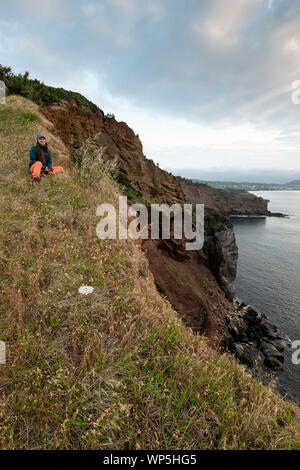 Paysage et falaises de Ponta das Contendas sur Ilha Terceira, Açores, Portugal Banque D'Images