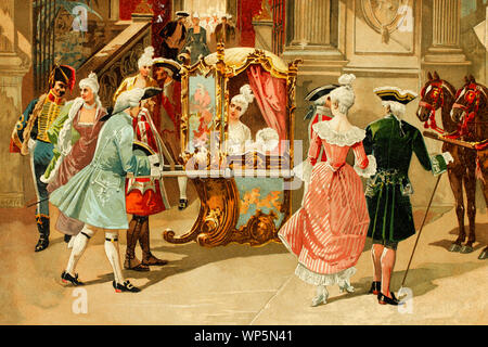 Paris, France. La Princesse Elisabeth de France, au départ de l'opéra. Sœur de Louis XVI. 1764-1794. Illustration d'antiquités. Livre de l'histoire. 1897. Banque D'Images