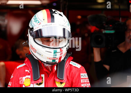 Monza, Italie. Sep 7, 2019. Formula 1 Grand Prix d'Italie - séance de qualifications. Sebastian Vettel de la Scuderia Ferrari lors des essais pour le Grand Prix F1 d'Italie Crédit : Marco Canoniero/Alamy Live News Banque D'Images