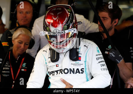 Monza, Italie. Sep 7, 2019. Formula 1 Grand Prix d'Italie - séance de qualifications. Lewis Hamilton de Mercedes AMG Petronas Motorsport pendant la pratique pour le Grand Prix F1 d'Italie Crédit : Marco Canoniero/Alamy Live News Banque D'Images