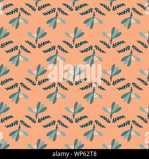 Motif de noël vectoriel continu avec gui et les branches d'arbres Illustration de Vecteur