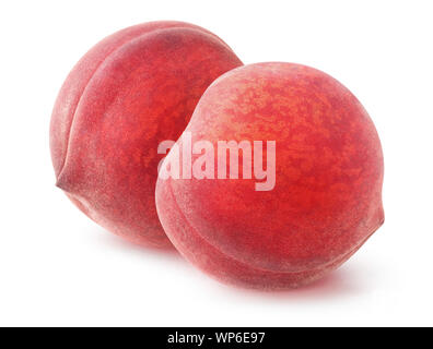 Fruits pêche isolés. Deux pêches rose isolé sur fond blanc avec clipping path Banque D'Images