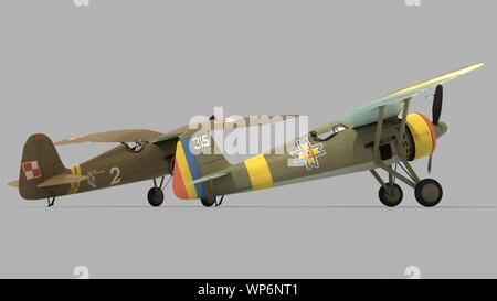 Vieux chasseur polonais PZL P-11c en Roumanie et Pologne insigns Banque D'Images