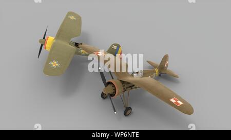 Vieux chasseur polonais PZL P-11c en Roumanie et Pologne insigns Banque D'Images