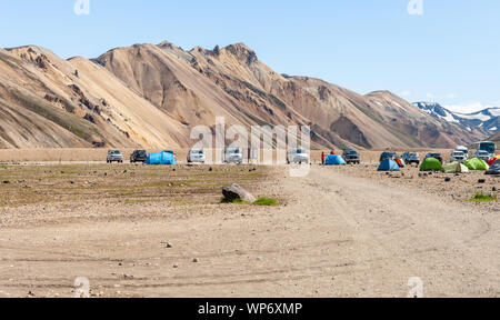 Camping de landmannalaugar, Islande Banque D'Images