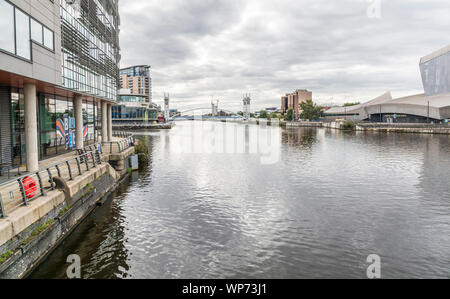 Une vue sur le canal à Salford Quays, Salford, Manchester, Royaume-Uni. Prise le 7 septembre 2019. Banque D'Images