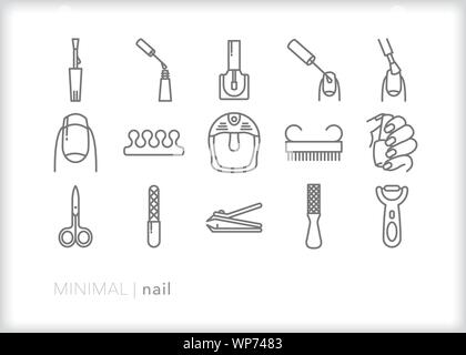 Ensemble de 15 icônes pour ligne manucure manucure et pédicure Illustration de Vecteur