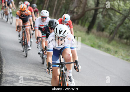 NIJVERDAL - 06-09-2019, randonnée à vélo, Boels Mesdames Tour, Etappe 3, le peloton avec Amy Pieters en tête Banque D'Images