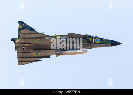 Saab Viggen capté à l'Airshow de Southport en septembre 2019. Banque D'Images