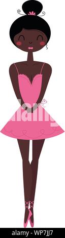 Teint foncé mignon Ballerina Girl isolated on white Illustration de Vecteur