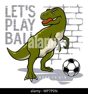 Illustration vecteur de dinosaures et le slogan de typographie pour enfant t-shirt design. Tyrannosaure jouer au football ou soccer ball. Athletic graphic tee Illustration de Vecteur