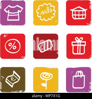 Shopping, commercial et vente doodle icônes rétro isolated on white Illustration de Vecteur