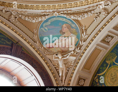 Prix du bibliothécaire. Fresque circulaire en pendentif illustrant les livres, le plaisir de l'âme, par Edward J. Holslag. Bibliothèque du Congrès américain Thomas Jefferson Building, Washington, D.C. Banque D'Images