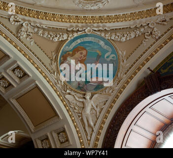 Prix du bibliothécaire. Fresque circulaire en pendentif illustrant l'obscurité, la lumière, par Edward J. Holslag. Bibliothèque du Congrès américain Thomas Jefferson Building, Washington, D.C. Banque D'Images