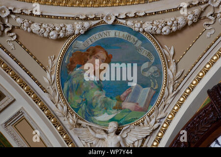 Prix du bibliothécaire. Fresque circulaire en pendentif illustrant le mot d'étude de la renommée, par Edward J. Holslag. Bibliothèque du Congrès américain Thomas Jefferson Building, Washington, D.C. Banque D'Images