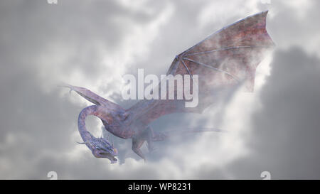 Dragon géant, créature mythique aux vols dans les nuages Banque D'Images