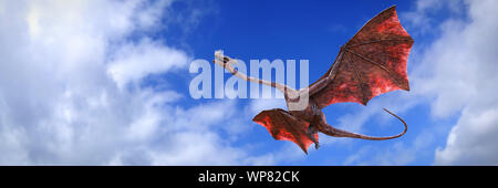 Dragon, créature rouge légendaire de vol dans l'air Banque D'Images