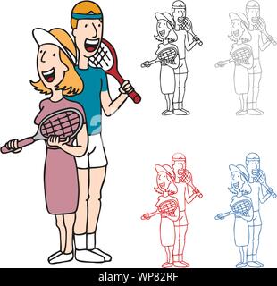 Couple Playing Tennis Illustration de Vecteur