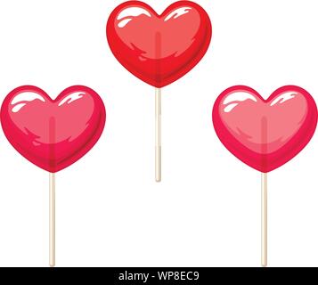 Vector set de trois rouges et roses Saint Valentin coeur lollipops isolé sur un fond blanc. Illustration de Vecteur