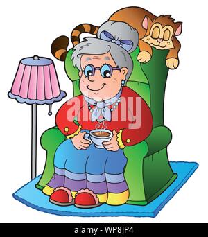 Cartoon mamie sitting in armchair Illustration de Vecteur