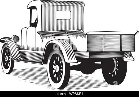 Gravure sur bois illustration de style d'un vieux camion agricole. Illustration de Vecteur