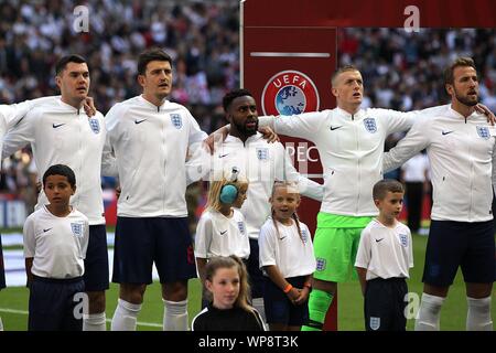 Londres, Royaume-Uni. 05 Sep, 2019. L'Angleterre s'aligner avant l'UEFA Euro 2020 Groupe admissible un match entre l'Angleterre et la Bulgarie au stade de Wembley le 7 septembre 2019 à Londres, en Angleterre. (Photo par Matt Bradshaw/phcimages.com) : PHC Crédit Images/Alamy Live News Banque D'Images