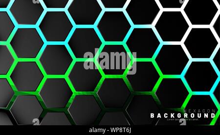 Résumé motif hexagonal noir sur fond style néon vert de la technologie. De miel. Vector illustration Illustration de Vecteur