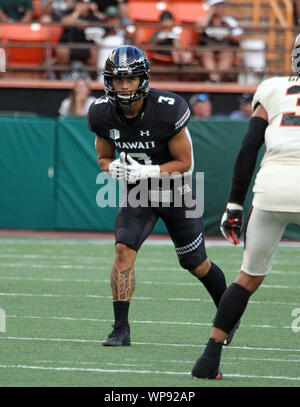 7 septembre 2019 - Hawaii Rainbow Warriors wide receiver Jason-Matthew Sharsh # 3 pendant le jeu entre l'Hawaii Rainbow Warriors et les Castors de l'état de l'Oregon à l'Aloha Stadium d'Honolulu, HI - Michael Sullivan/CSM Banque D'Images