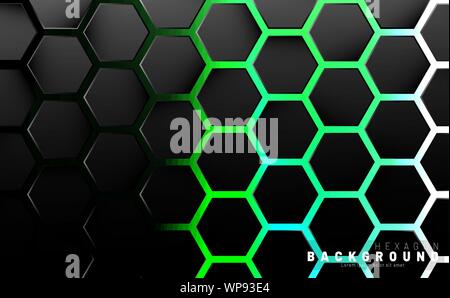 Résumé motif hexagonal noir sur fond style néon vert de la technologie. De miel. Vector illustration Illustration de Vecteur