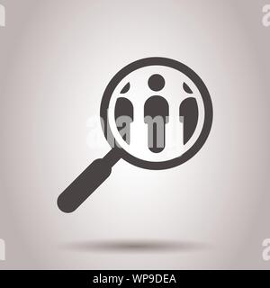 Recherche d'emploi dans l'icône de style plat. Carrière Loupe vector illustration sur fond isolé. Trouver des gens d'affaires de l'employeur. Illustration de Vecteur