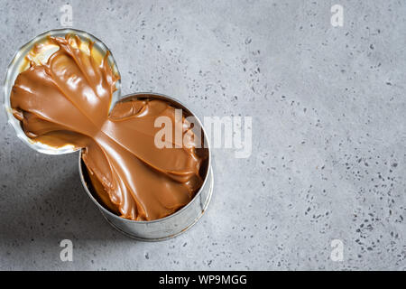 Dulce de leche, caramel de lait condensé dans une boîte en fer-blanc Banque D'Images