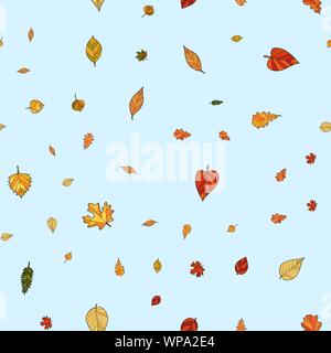 Les feuilles d'automne doodle vecteur abstrait motif transparente - les feuilles tombent du ciel bleu... Illustration de Vecteur