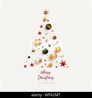 Joyeux Noël et Nouvel An carte de souhaits design. La composition de l'arbre de Noël avec des éléments de décoration de fête. Vector illustration. Illustration de Vecteur