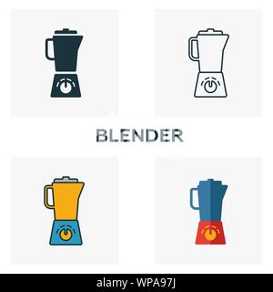 Mixeur icon set. Quatre éléments dans diférents styles à partir de la collection d'icônes. Blender créatif rempli d'icônes de couleur, contours, symboles et télévision Illustration de Vecteur