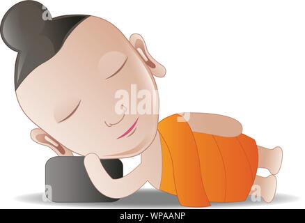 Monk est en train de dormir,isolé,vector illustration,cartoon bubble head Illustration de Vecteur