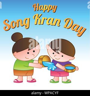 Les enfants jouent sur l'eau de Songkran ou fête de l'eau jour,un fameux jour d'avril et aussi nouvel an Thaï,en,version cartoon vector illustration Illustration de Vecteur