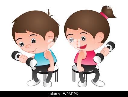 Big bubble head man and woman cartoon ascenseur,haltères exercice pour la bonne forme et en bonne santé,isolé,vector illustration Illustration de Vecteur