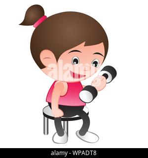 Big bubble head femme cartoon ascenseur,haltères exercice pour la bonne forme et en bonne santé,isolé,vector illustration Illustration de Vecteur