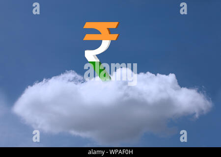 Illustration représentant le symbole roupie sur les nuages Banque D'Images