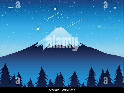 Le Mont Fuji de nuit célèbre de la scène du Japon Illustration de Vecteur
