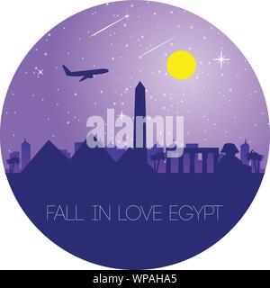 Monument de Egytp dans circle design,tomber amoureux Egypte,style silhouette Illustration de Vecteur