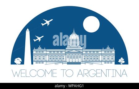 L'Argentine top top site célèbre silhouette et avec dôme couleur bleu style, bienvenue à Taiwan, voyages et tourisme,vector illustration Illustration de Vecteur