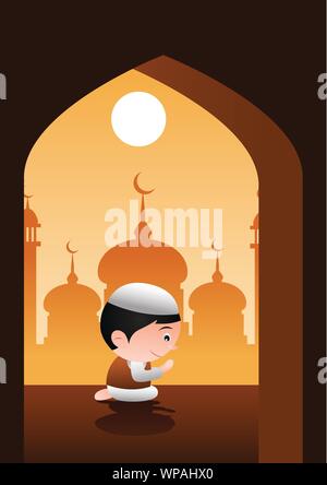 Prier dans la mosquée musulmane,design silhouette Illustration de Vecteur