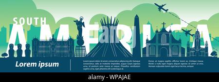 Amérique du Sud top célèbre style silhouette,texte à l'intérieur,Voyages et tourisme,vector illustration Illustration de Vecteur
