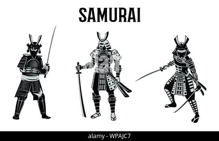 Maintenez Samurai sword en face de cercle rouge,guerrier du Japon,design réaliste monochrome,vector illustration Illustration de Vecteur