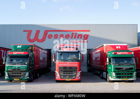 Wesseling camions à l'entrepôt. Ligistics Wesseling est une entreprise familiale avec plus de 100 années d'expérience. Banque D'Images